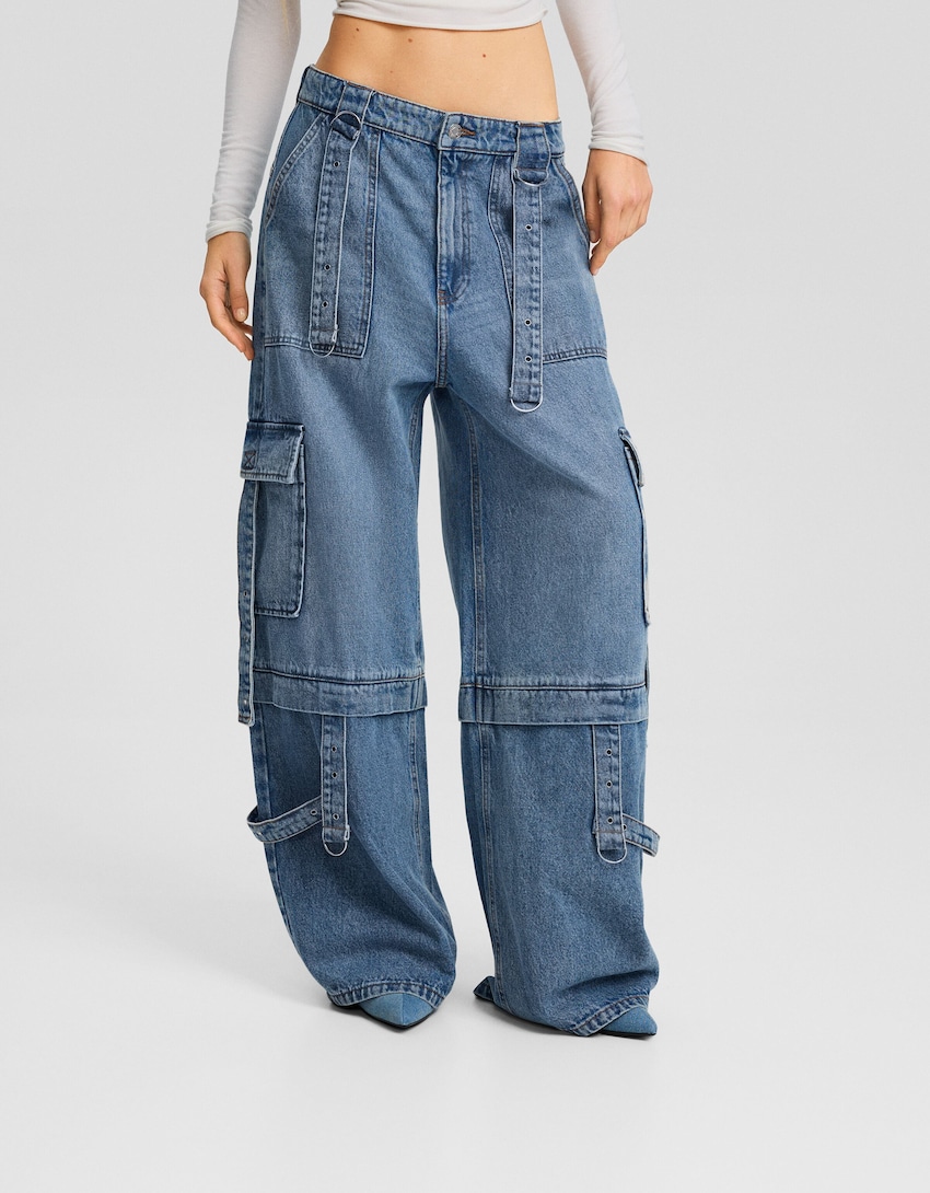 Jeans cargo multipocket-Azul lavado-1