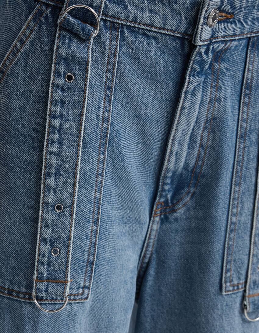 بنطال جينز كارغو متعدد الجيوب-أزرق فاتح-5