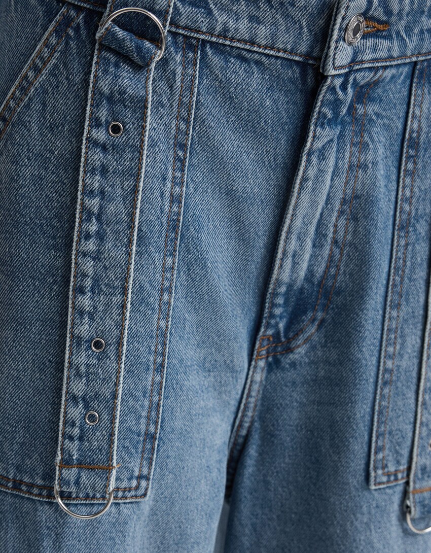Jeans cargo multipocket-Azul lavado-5