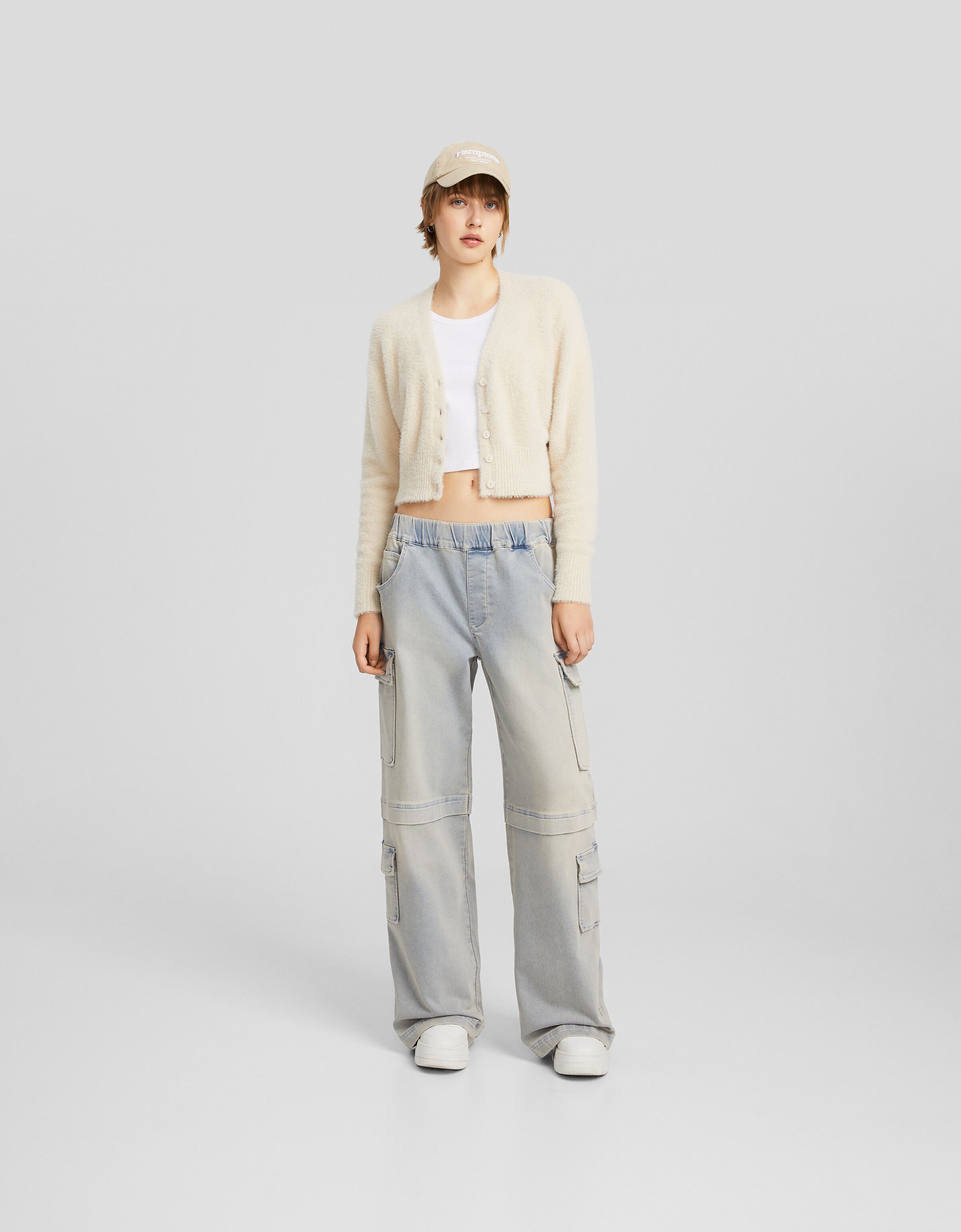 Knit denim cargo pants Cargo BSK Teen Bershka