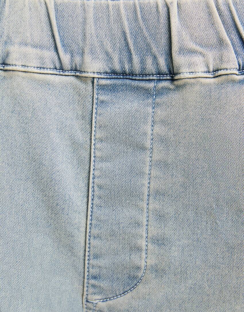 Knit denim cargo trousers-Light blue-5