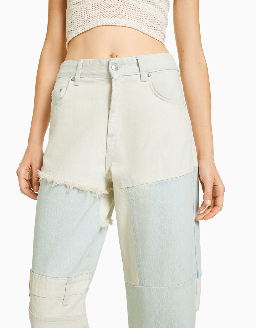 Baggy patchwork jeans-Light blue-3