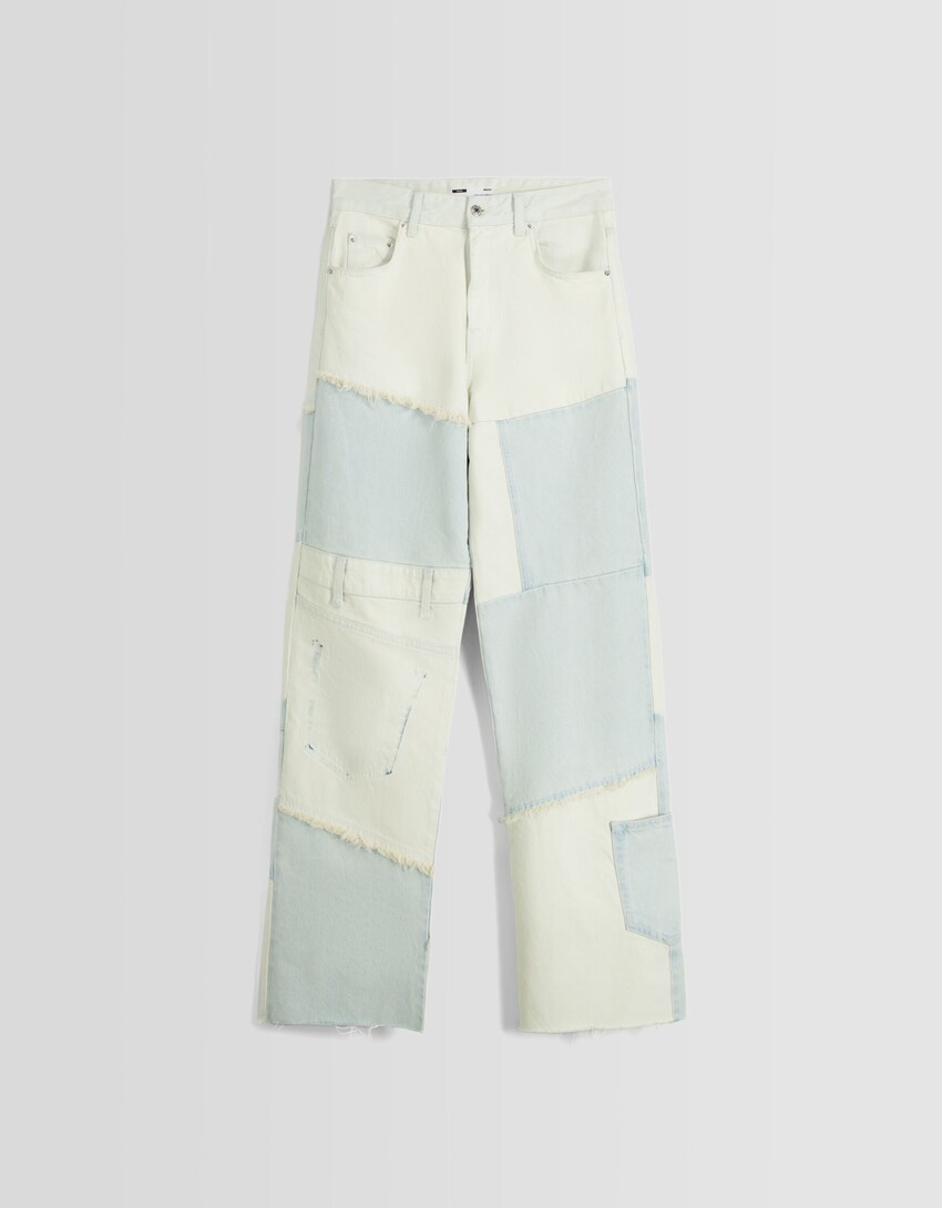 Baggy patchwork jeans-Light blue-4
