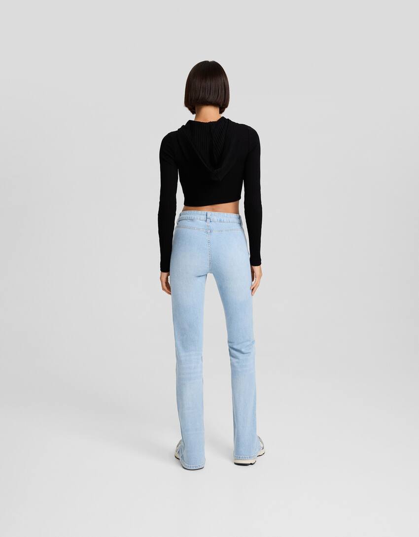 Low waist skinny jeans with front slit-Light blue-2