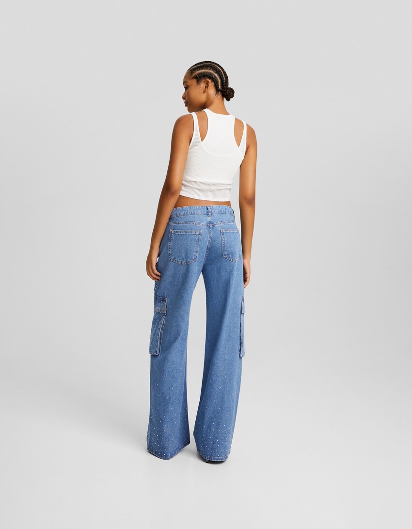 Jeans cargo strass-Azul-2