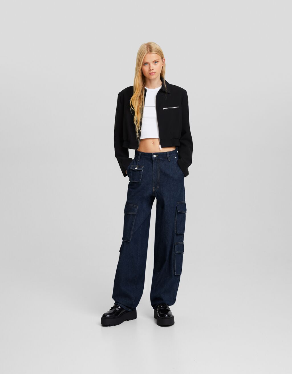 Faded effect balloon cargo jeans Trousers Women Bershka