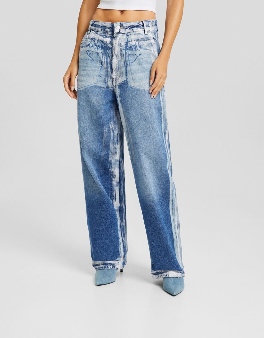 Metallic print skater jeans Women Bershka