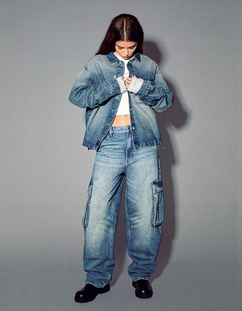 بنطال جينز تزلج كارغو-أزرق فاتح-0