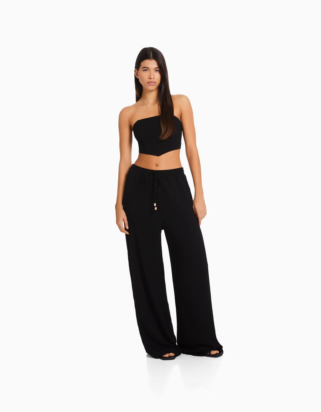 Wide leg embossed trousers