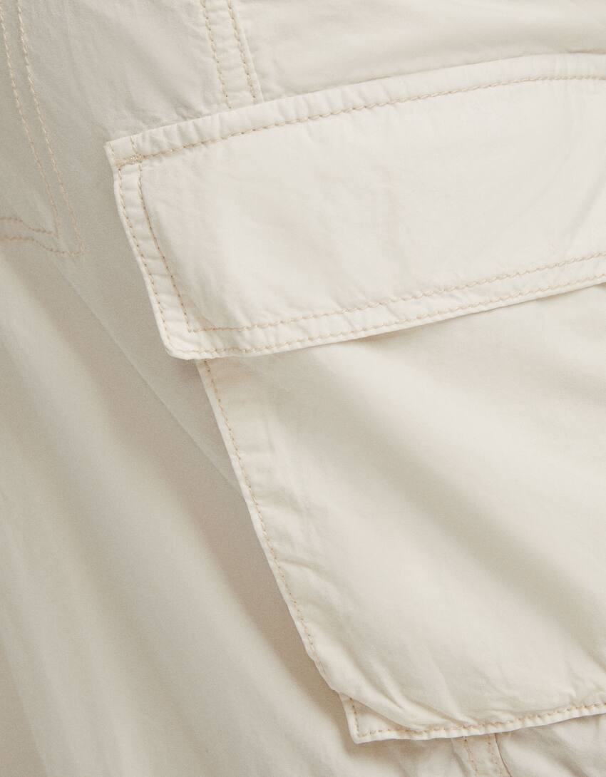 Multi-pocket poplin trousers-Off white-6