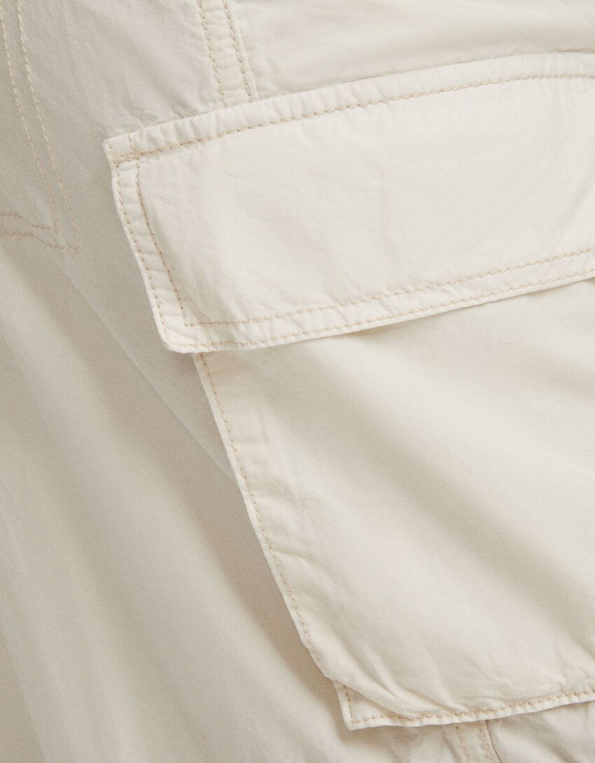 Multi-pocket poplin pants-Off white-6