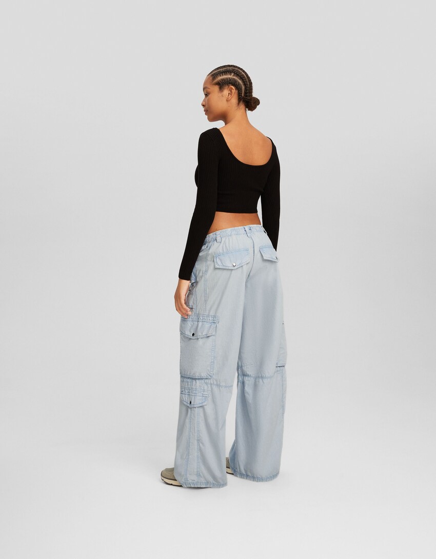 Faded straight fit multi-pocket trousers - BSK Teen | Bershka