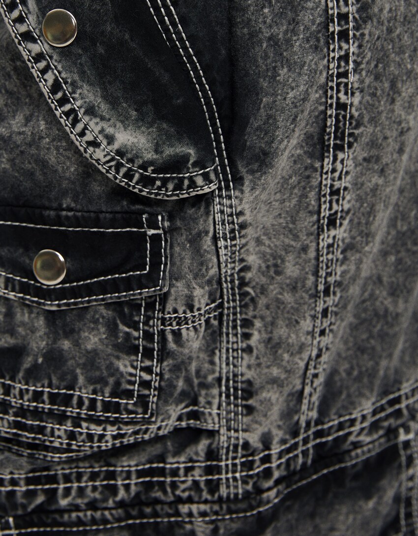 Faded straight fit multi-pocket pants-Grey-5