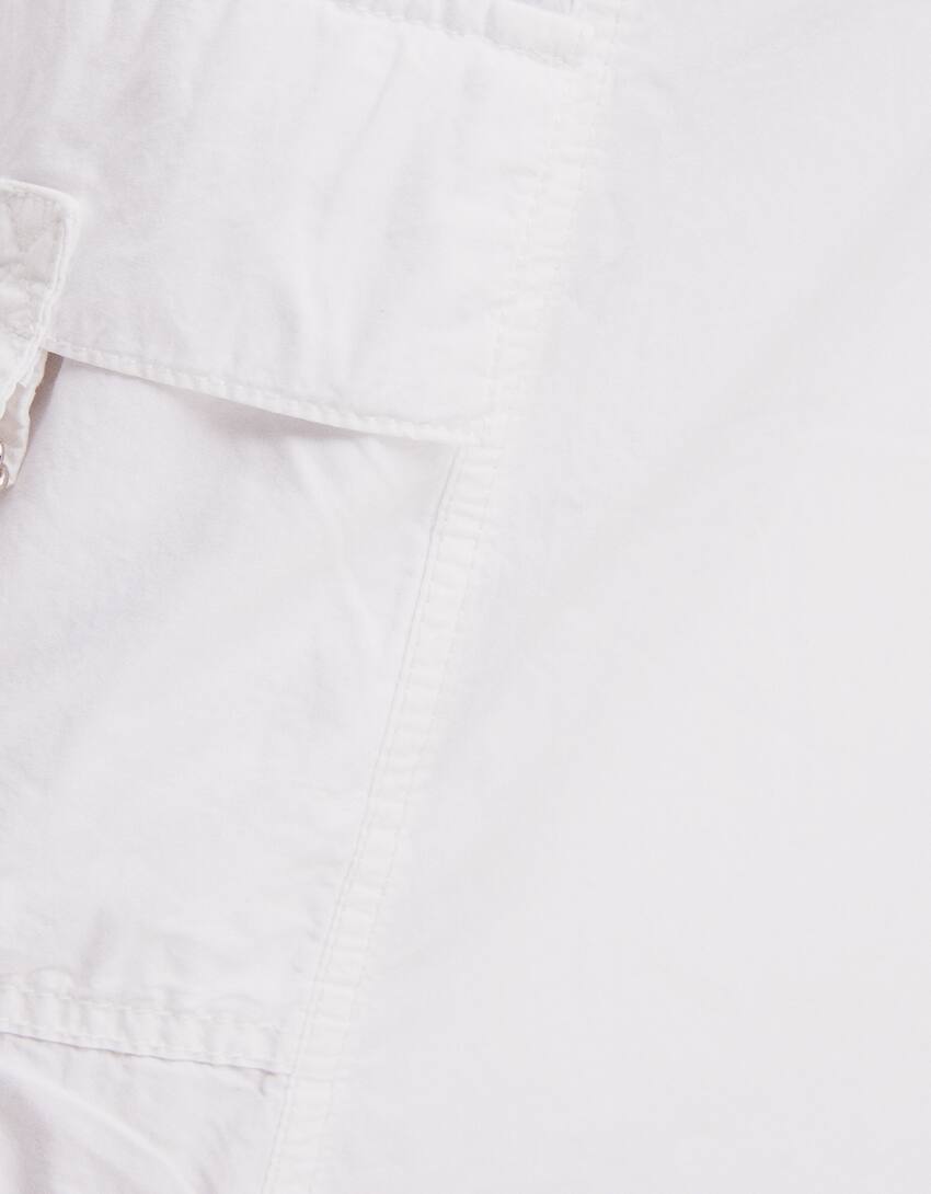Straight-leg faded poplin capri trousers-White-6