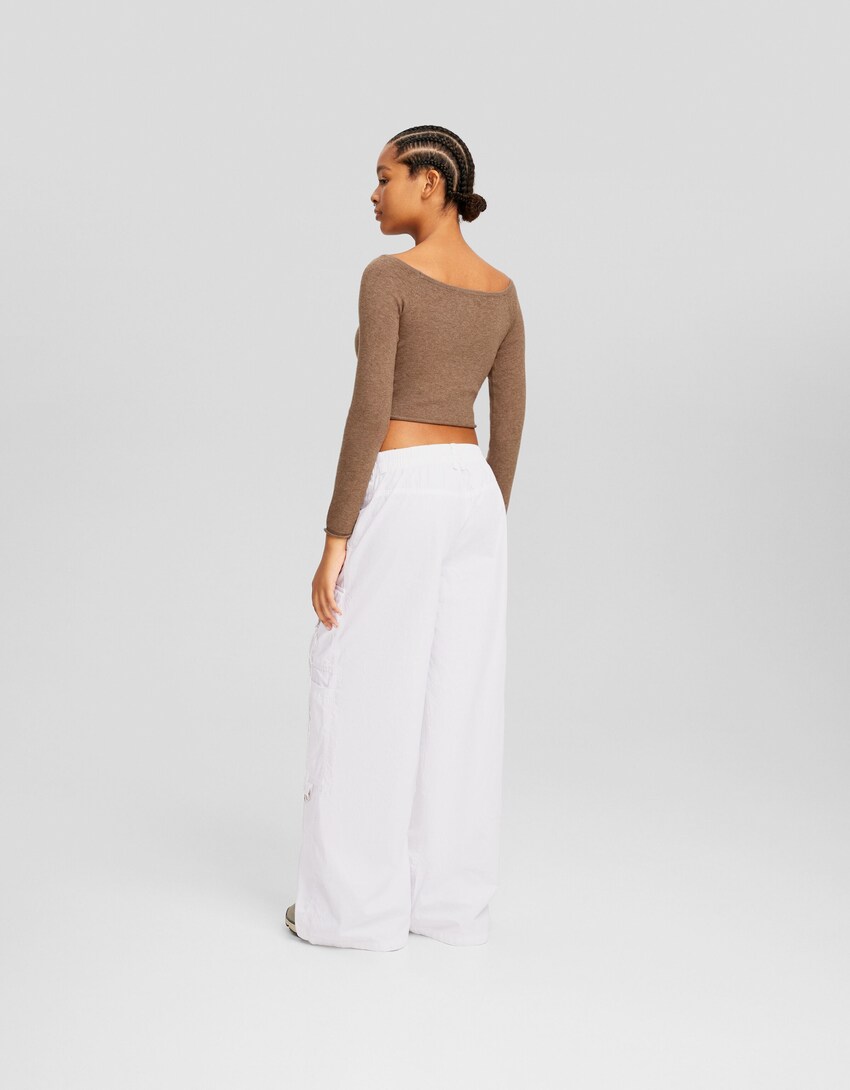 Straight fit faded poplin capris-White-2