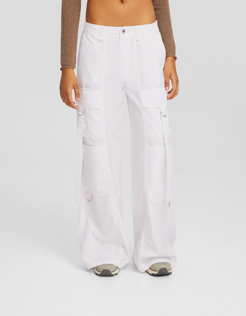 Straight-leg faded poplin capri trousers-White-1