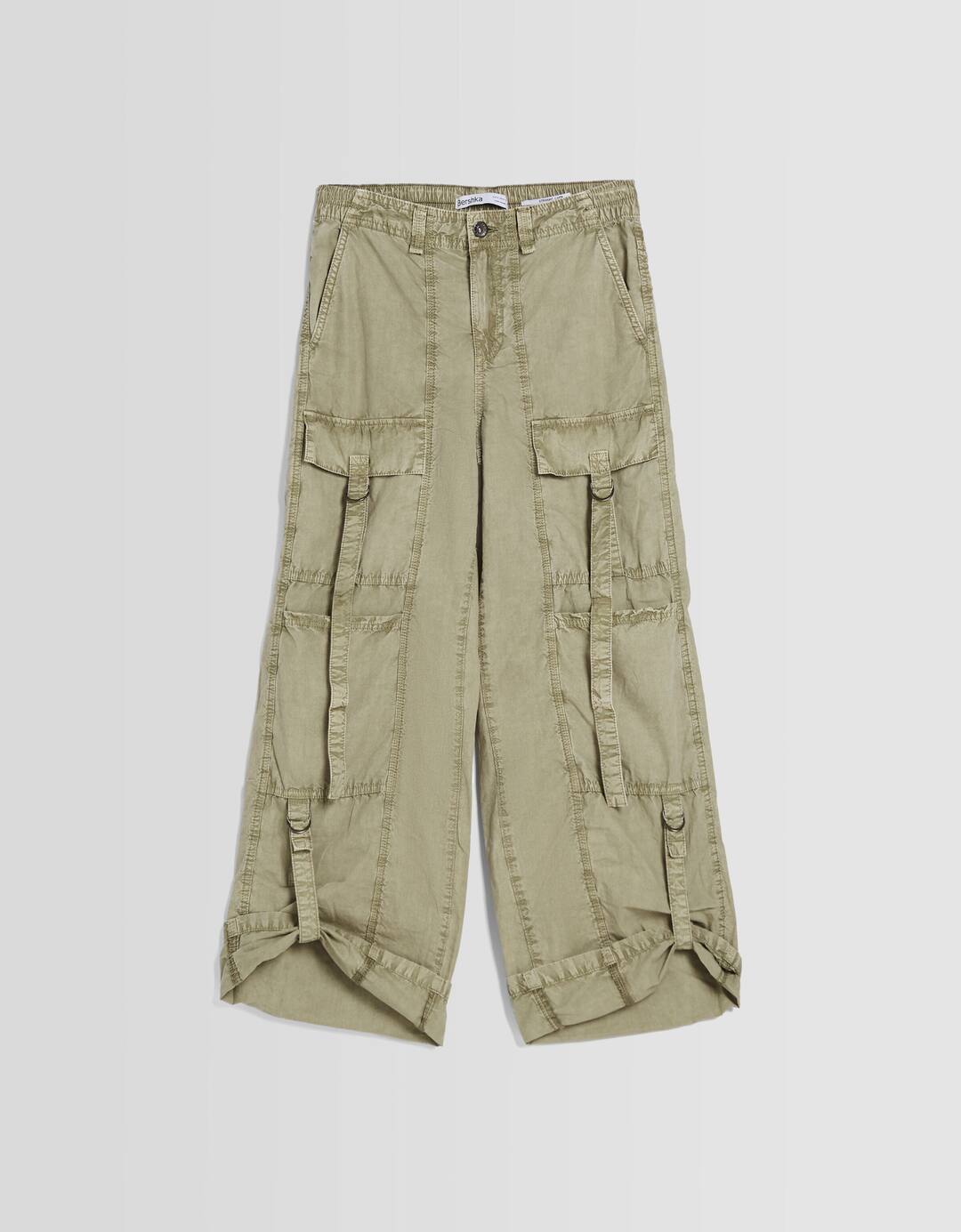 Straight-leg faded poplin capri trousers
