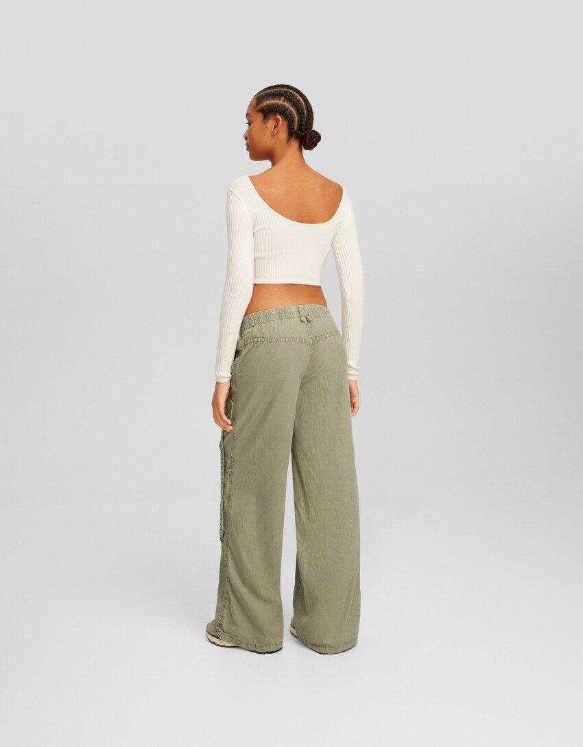 Straight fit faded poplin capris-Khaki-2