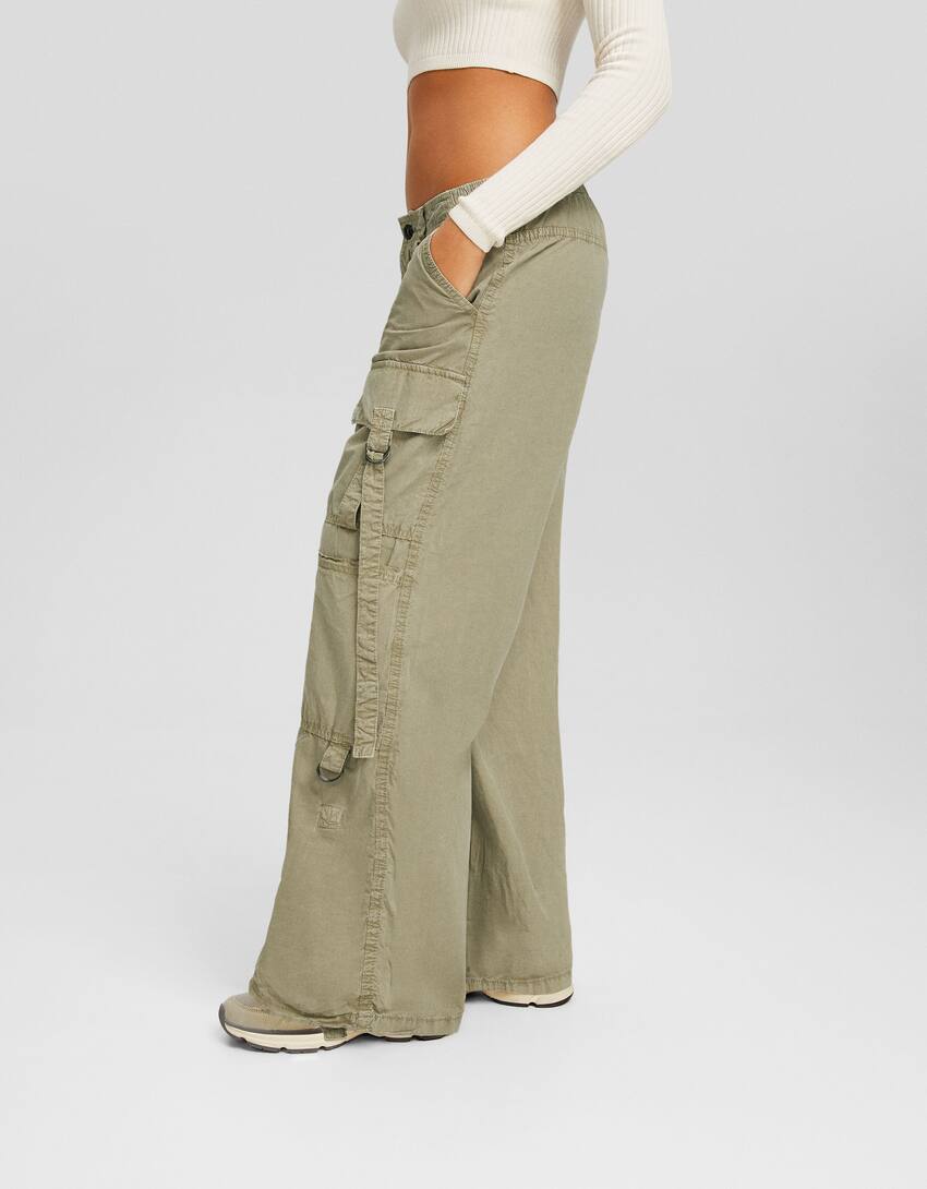Straight-leg faded poplin capri trousers-Khaki-3