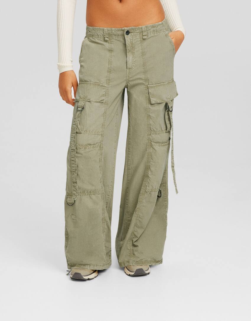 Straight-leg faded poplin capri trousers-Khaki-1