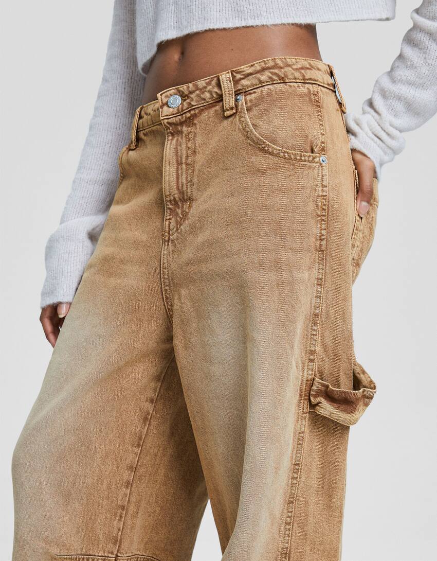 Skater fit trousers with carpenter detail-Camel-3