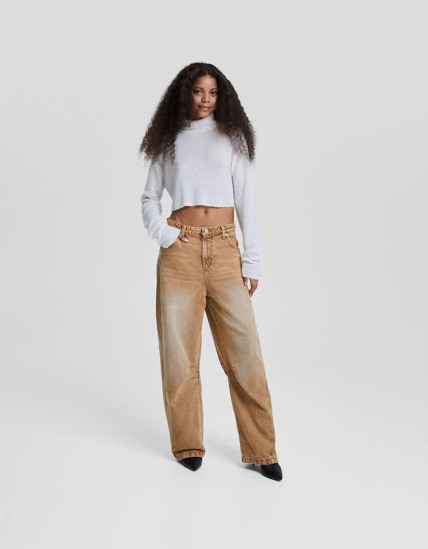Skater fit trousers with carpenter detail-Camel-0