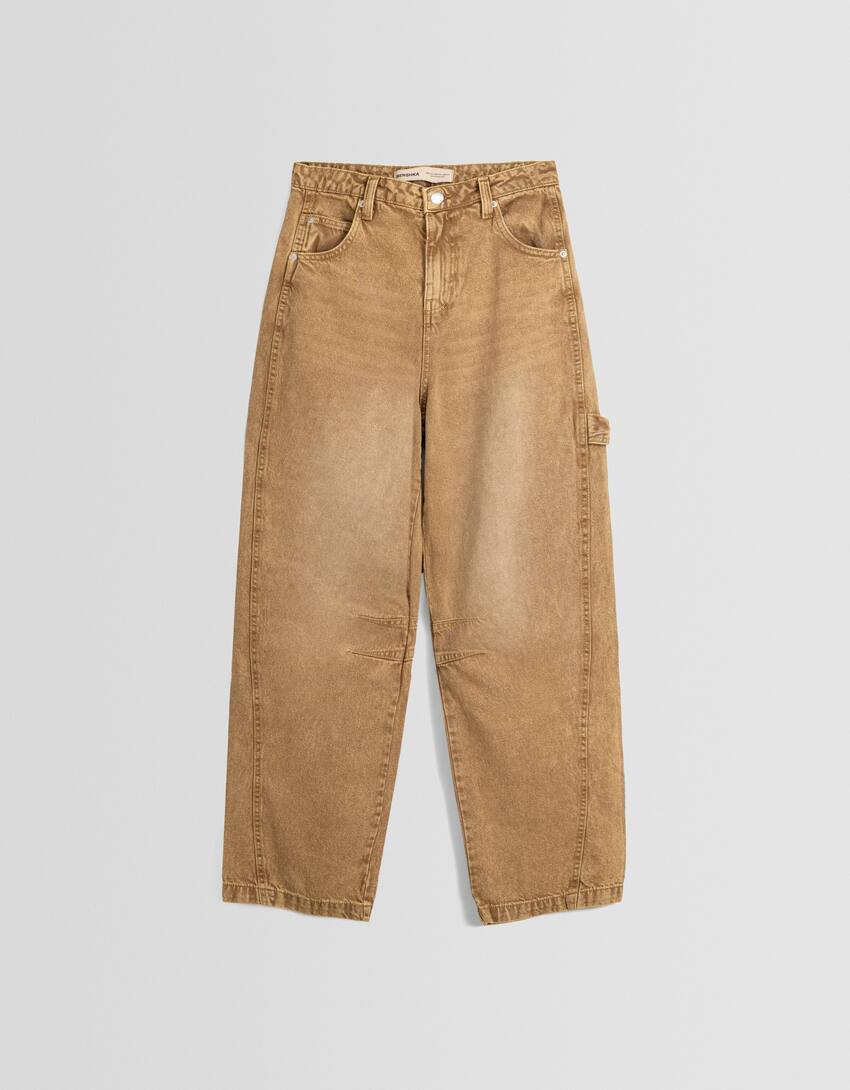 Skater fit trousers with carpenter detail-Camel-4