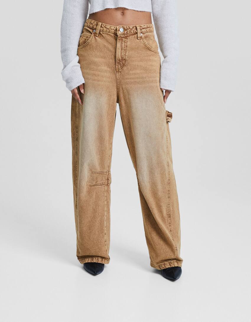 Skater fit trousers with carpenter detail-Camel-1