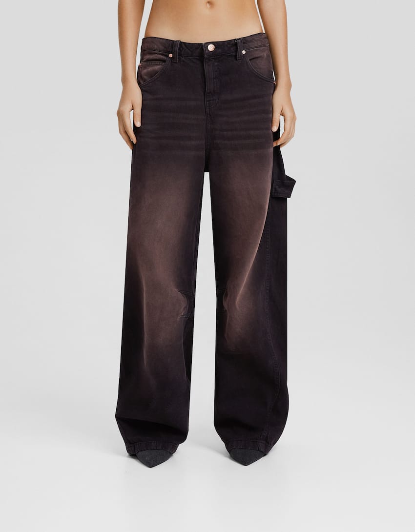 Skater fit trousers with carpenter detail-Brown-1