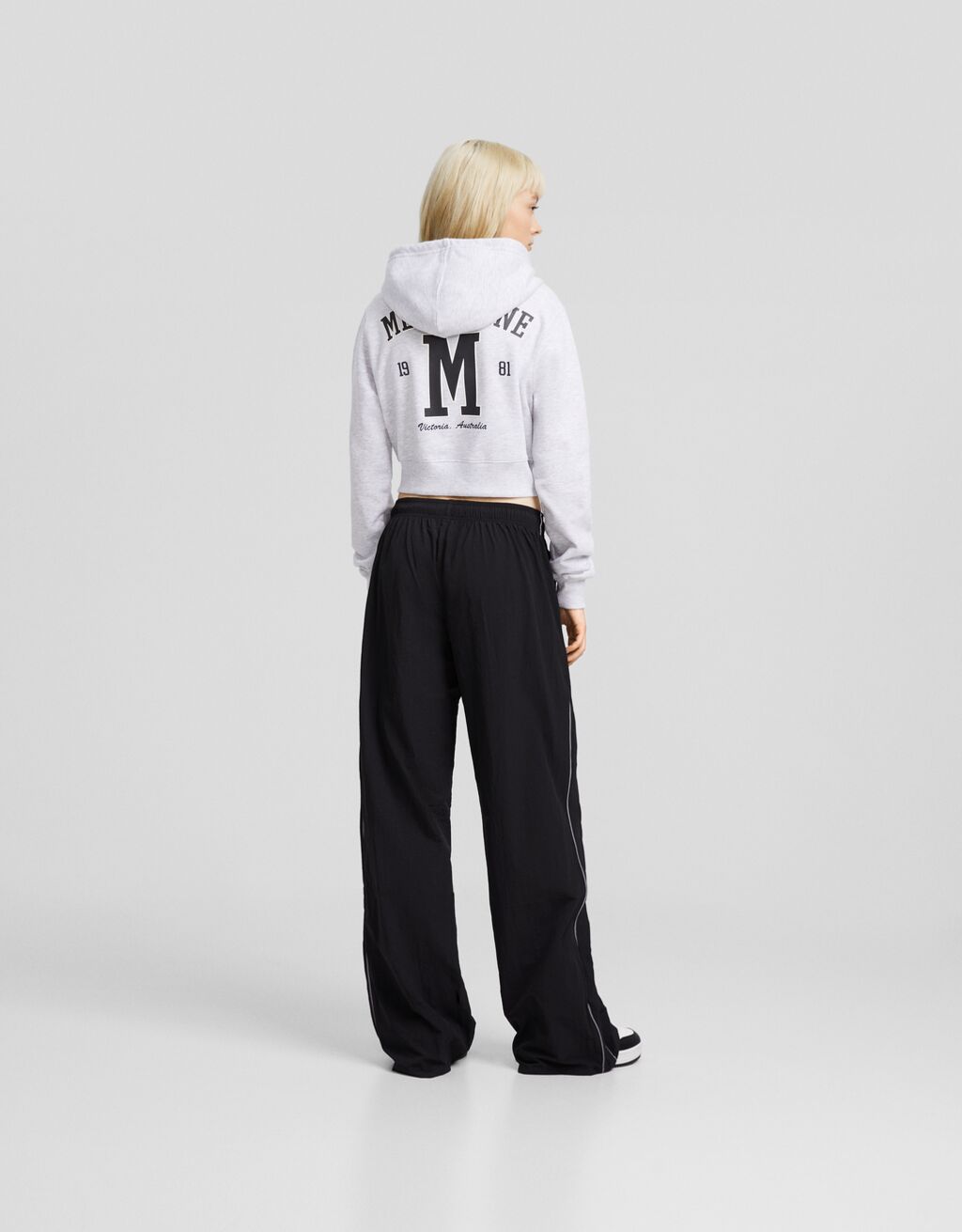 Wide-leg nylon trousers with detail
