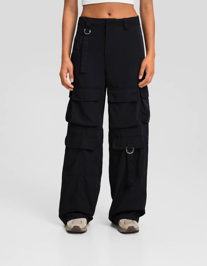 Technical cargo trousers-Black-1