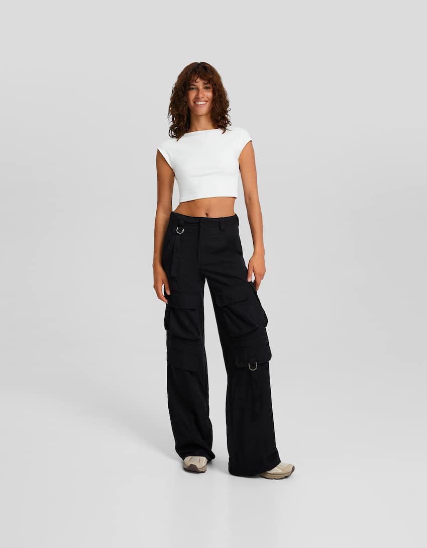 Technical cargo trousers-Black-0