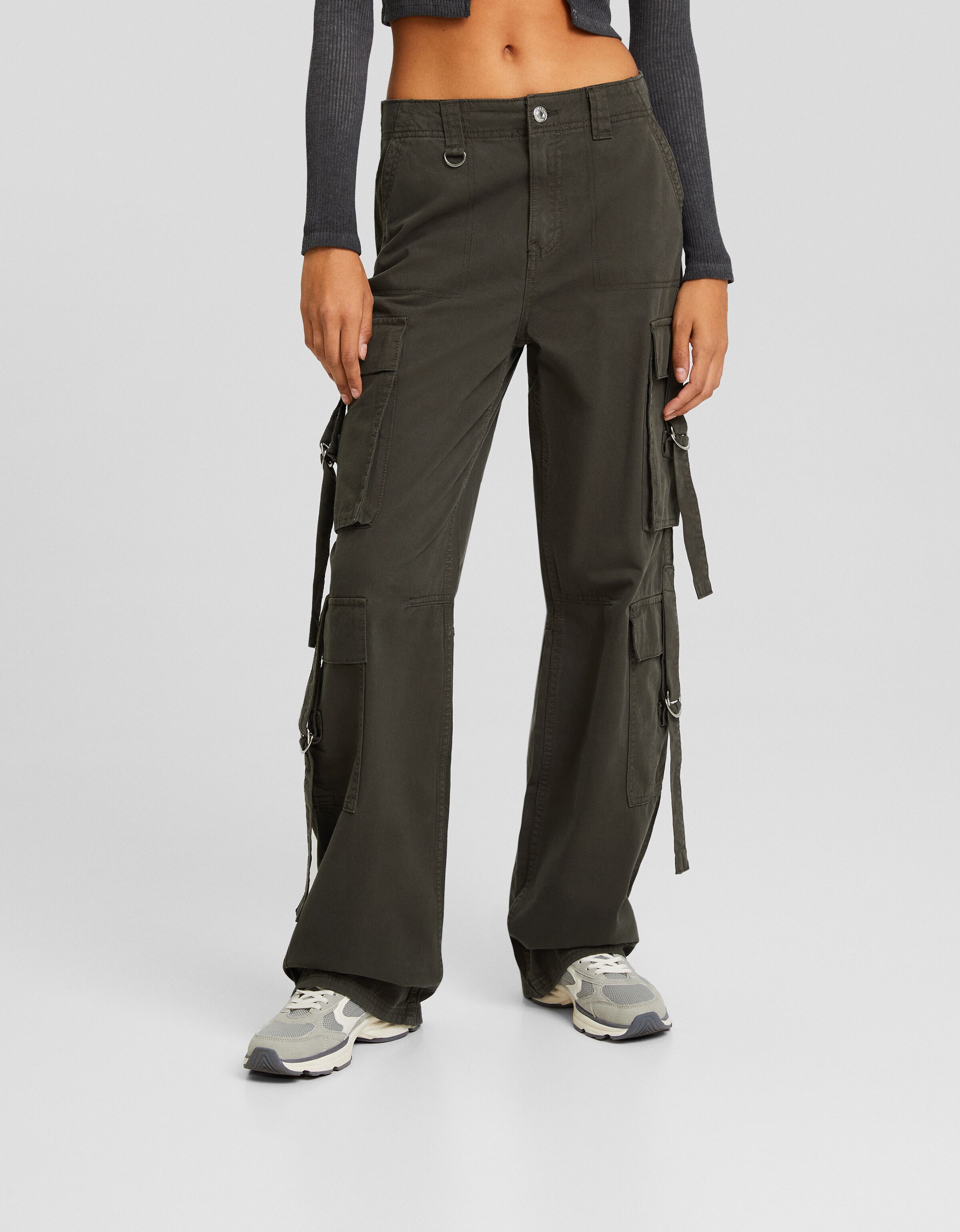 Cotton cargo pants with straps New Women Bershka