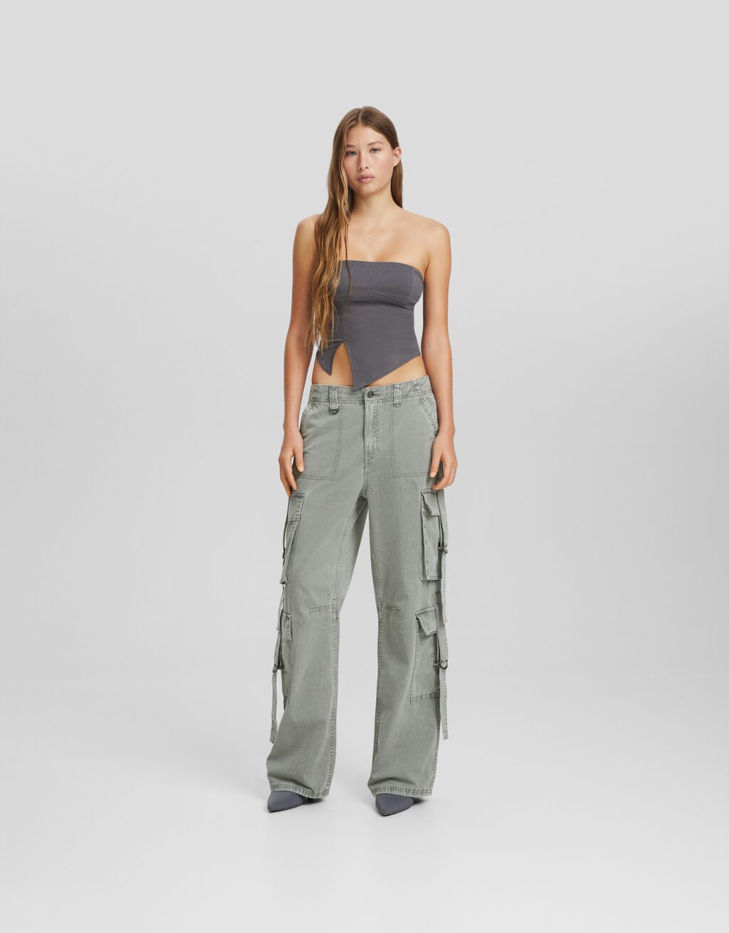 Cotton cargo pants with straps Women Bershka