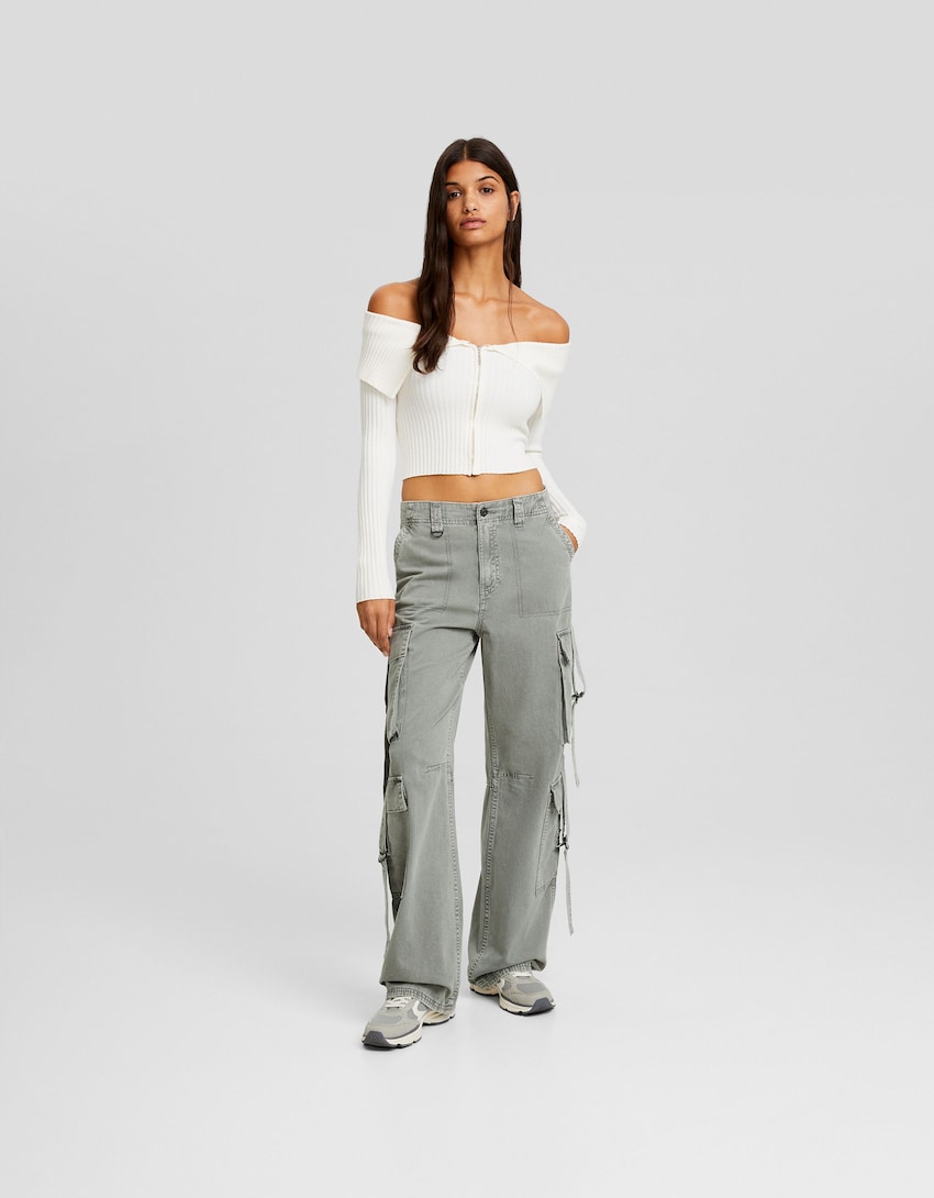 Cotton cargo pants with straps - BSK Teen | Bershka