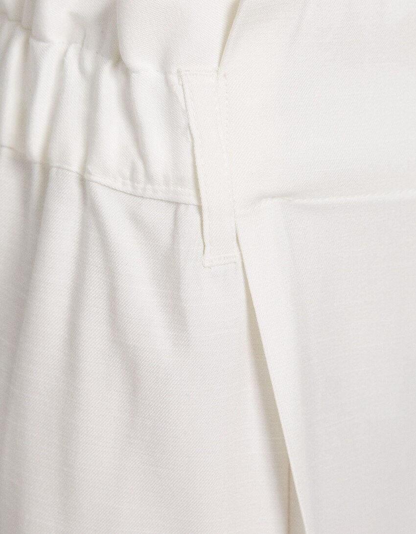 Wide-leg trousers with gathered waist-White-5