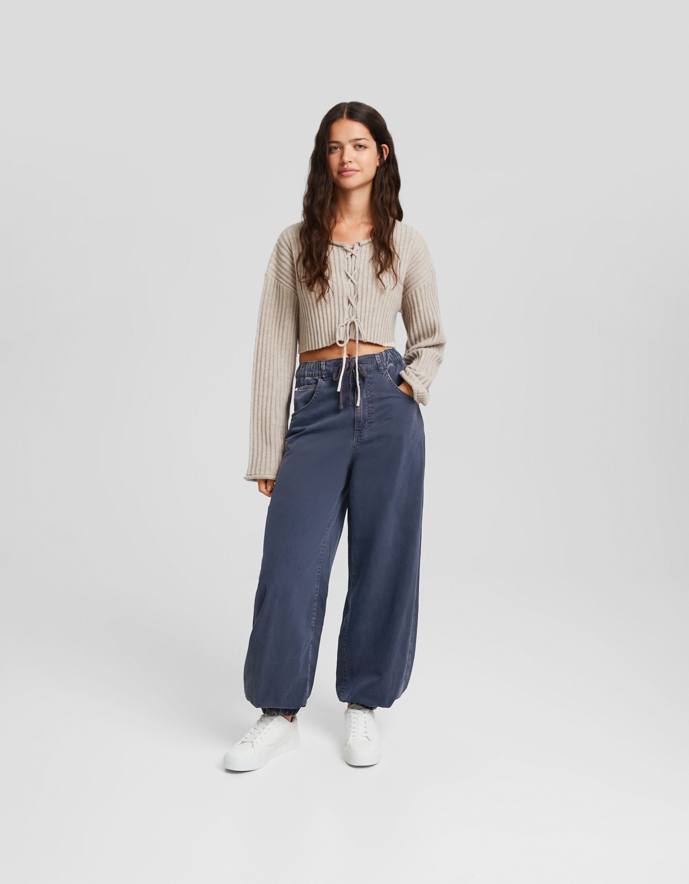 Cotton sweatpants with drawstring Women Bershka