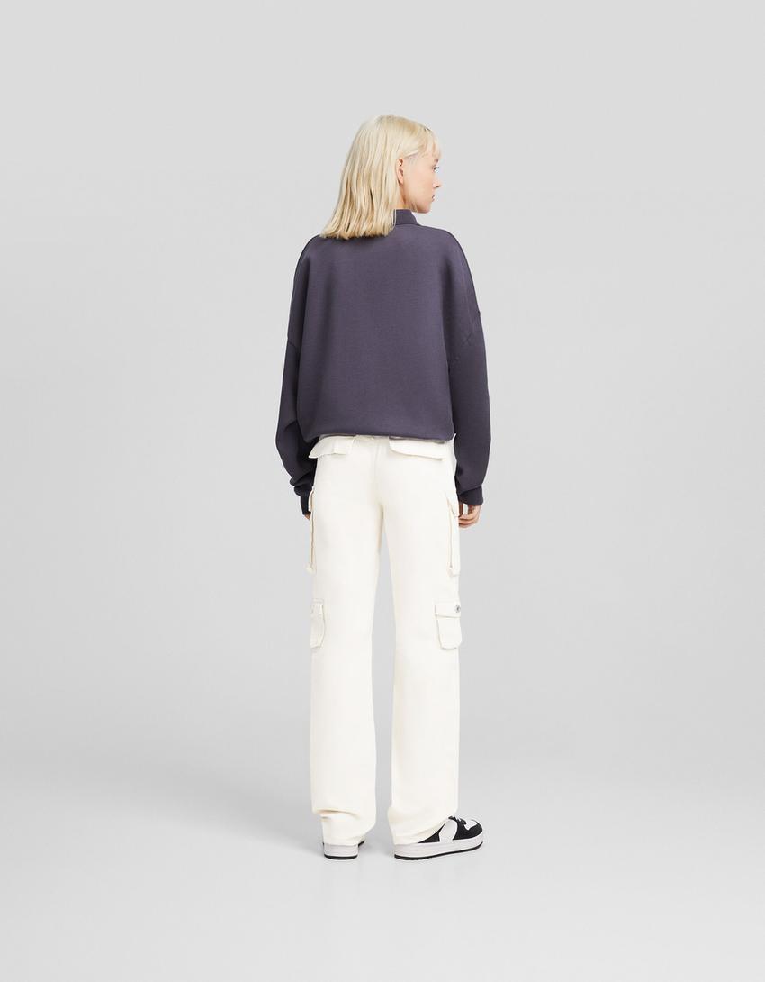 Multi-pocket twill cargo trousers-Cream-2