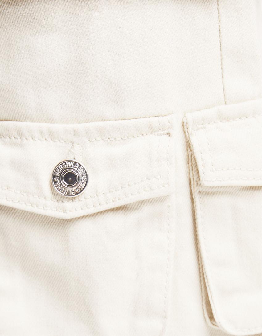 Multi-pocket twill cargo trousers-Cream-4