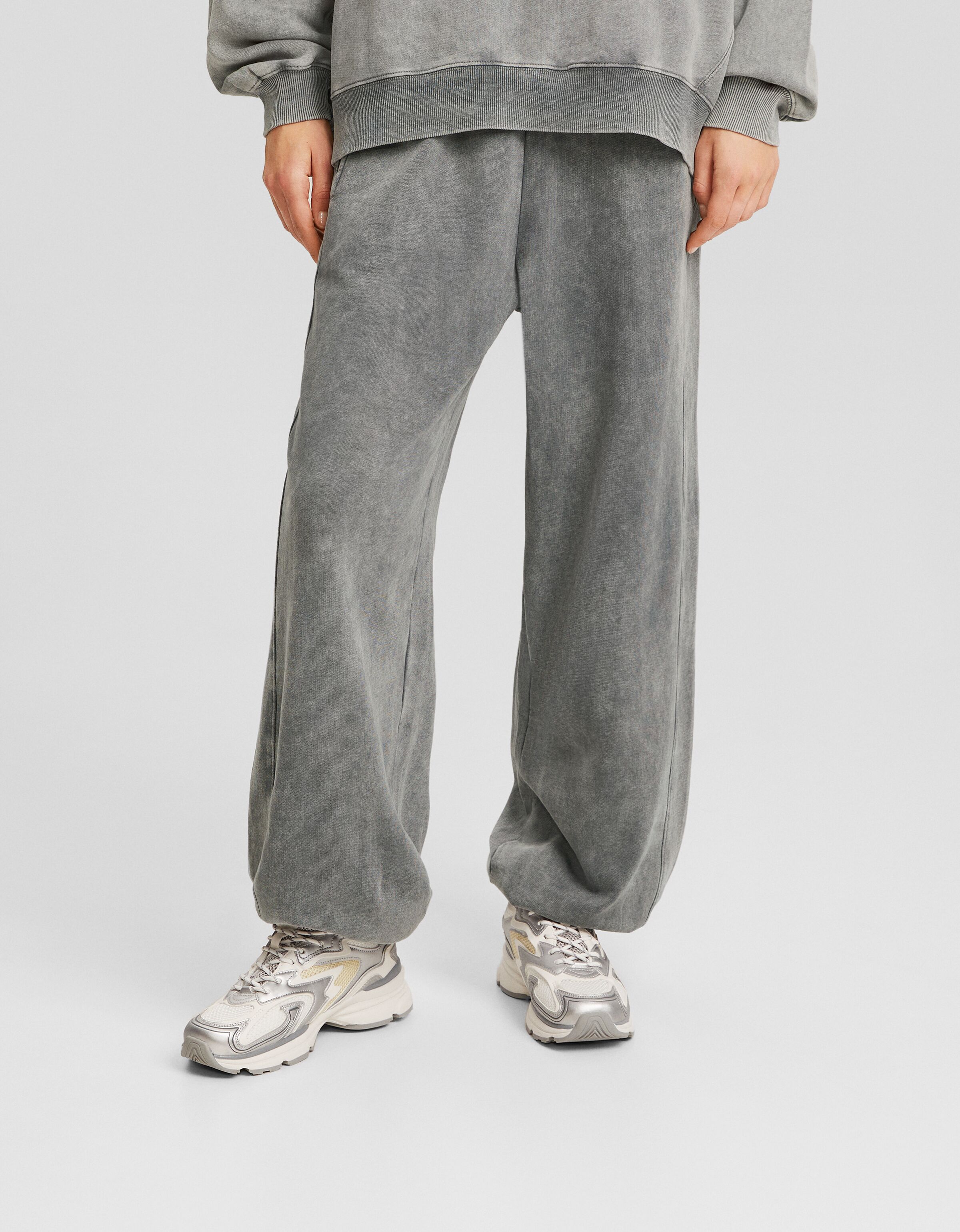 Faded effect plush joggers Trousers Women Bershka