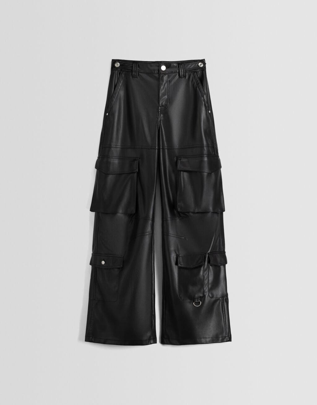 Leather effect multipocket cargo trousers Women Bershka