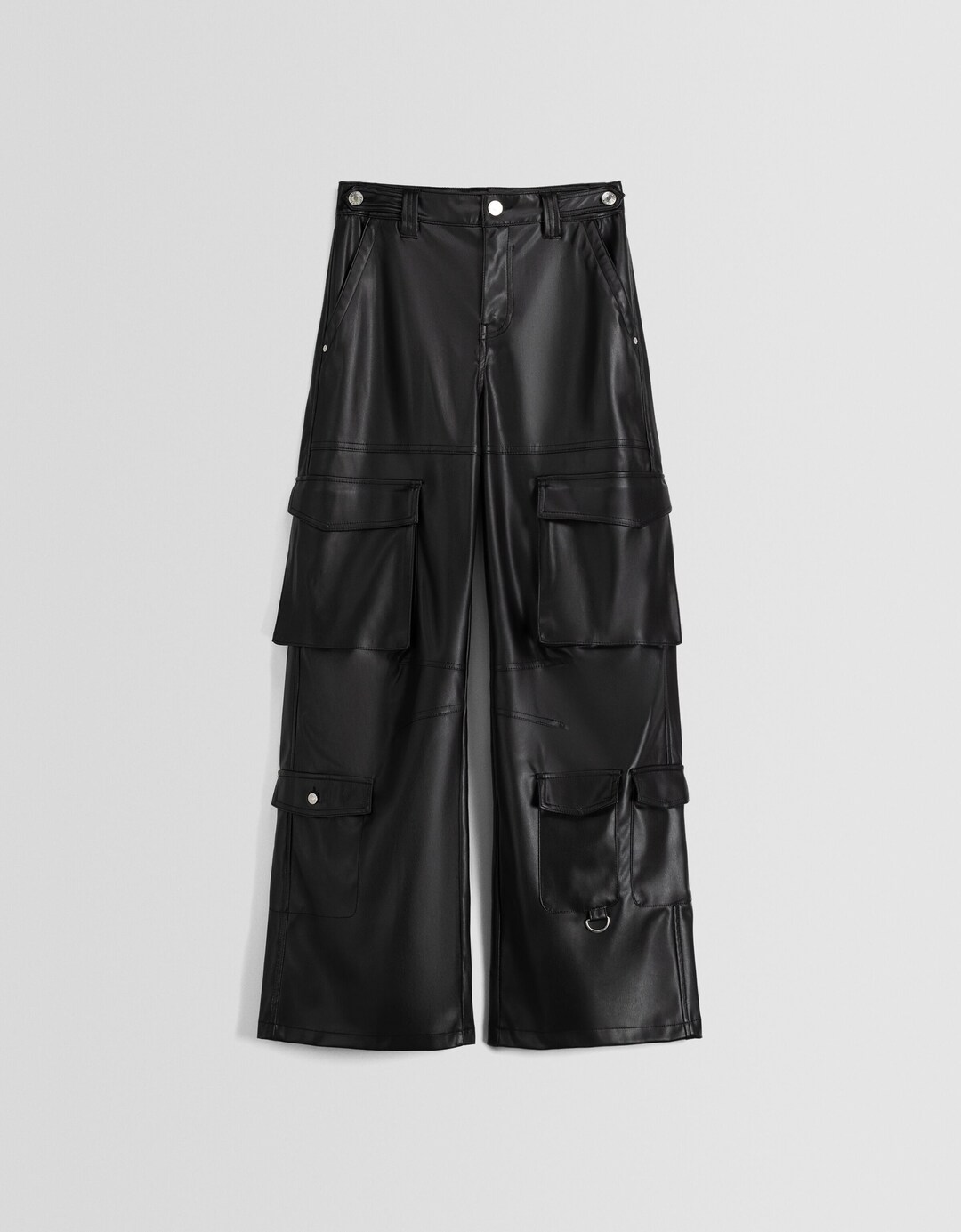 Leather effect multi-pocket cargo trousers