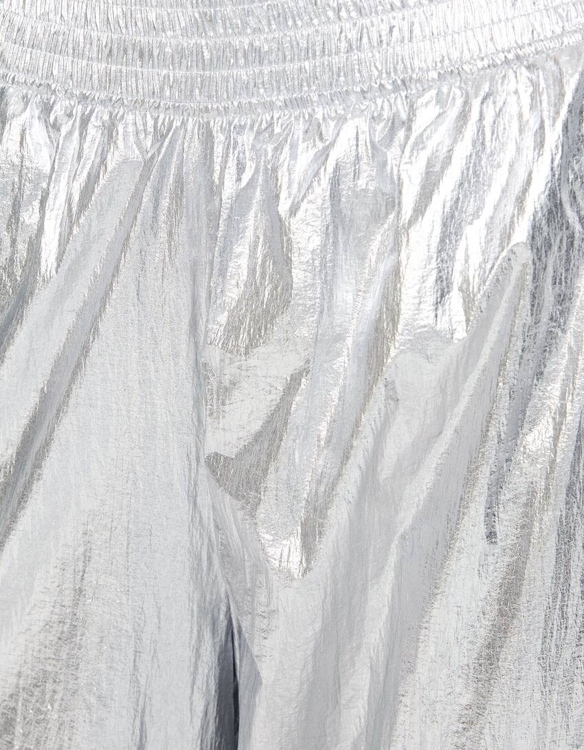 Nylon blend parachute trousers-Silver-5