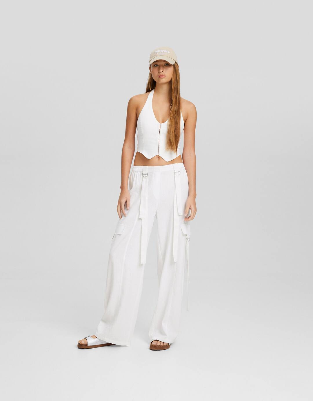 Linen blend octopus cargo trousers