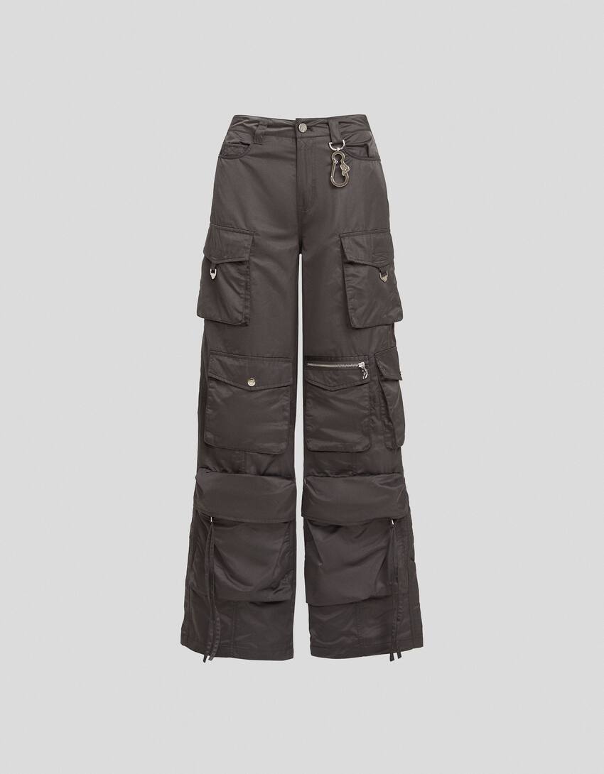 Generation Bershka multi-pocket cargo trousers-Dark grey-4