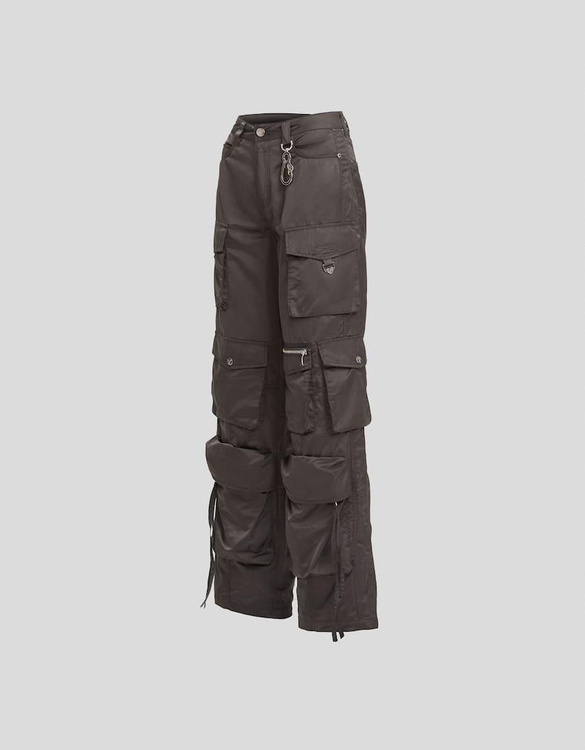 Generation Bershka multi-pocket cargo trousers-Dark grey-0