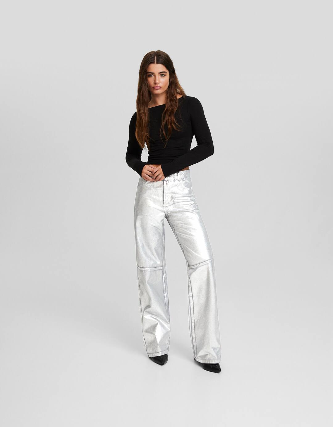 Metallic straight-leg cotton trousers