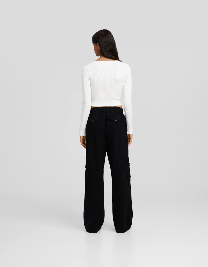 Cotton cargo trousers-Black-2
