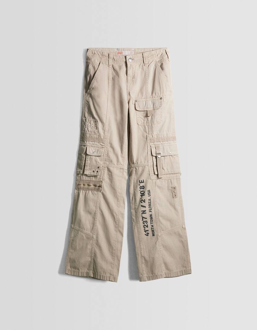 Straight fit cargo trousers-Sand-4