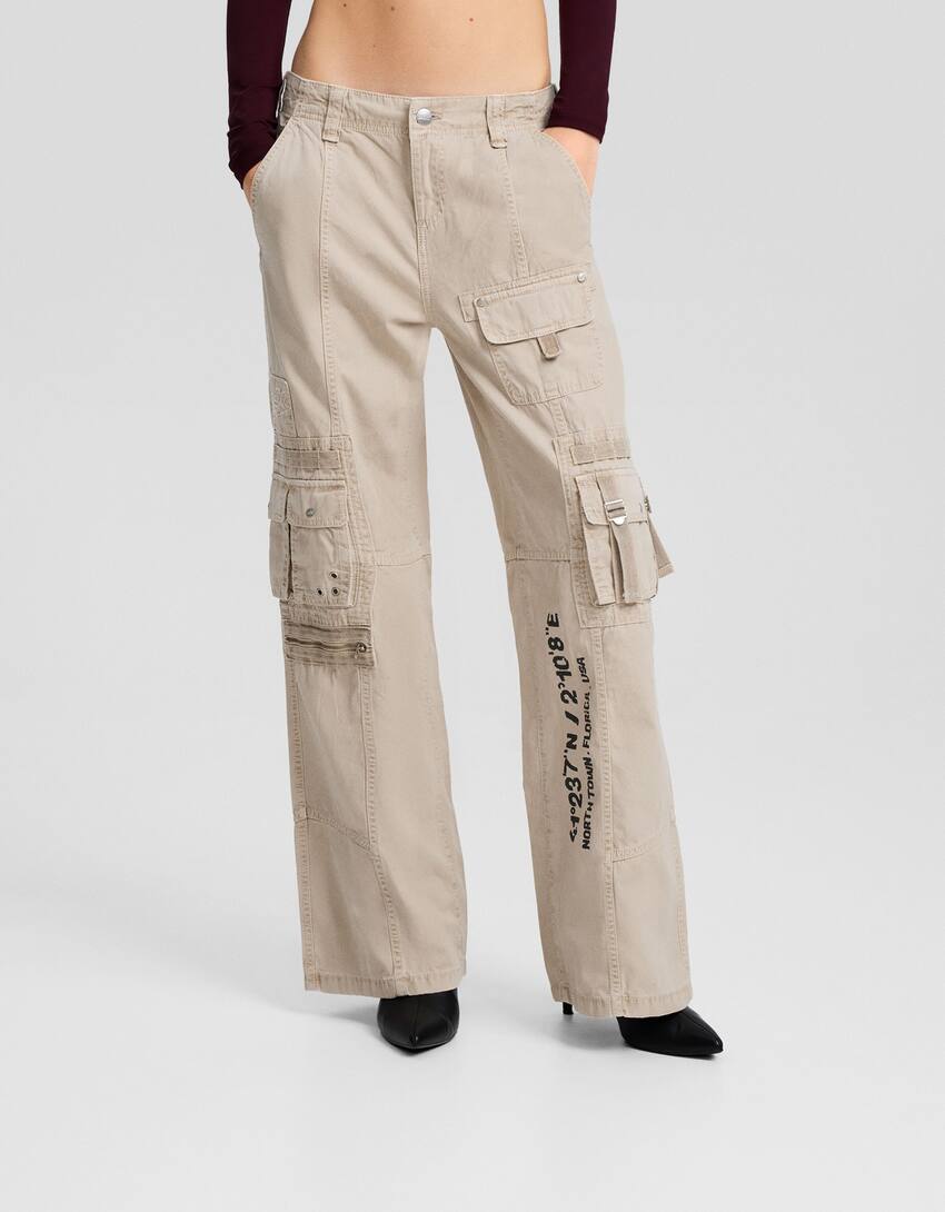 Straight fit cargo trousers-Sand-1